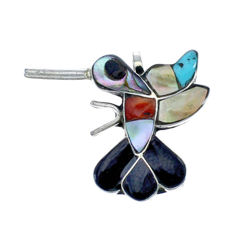 Zuni Multicolor Inlay Genuine Sterling Silver Hummingbird Pin Pendant NX11720
